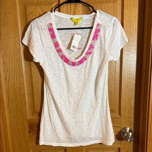 Banana Republic White Tee with Pink Accents